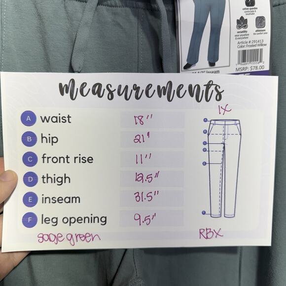 RBX Pants Women’s Size 1X Frosted Willow Bootcut with Pockets Cotton Stretch - Picture 5 of 7